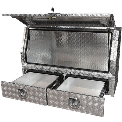 Aluminium Half Door with Drawers Toolbox for Ute Truck Storage ABHD2D1400 1400mm - Bigeagle Toolboxes