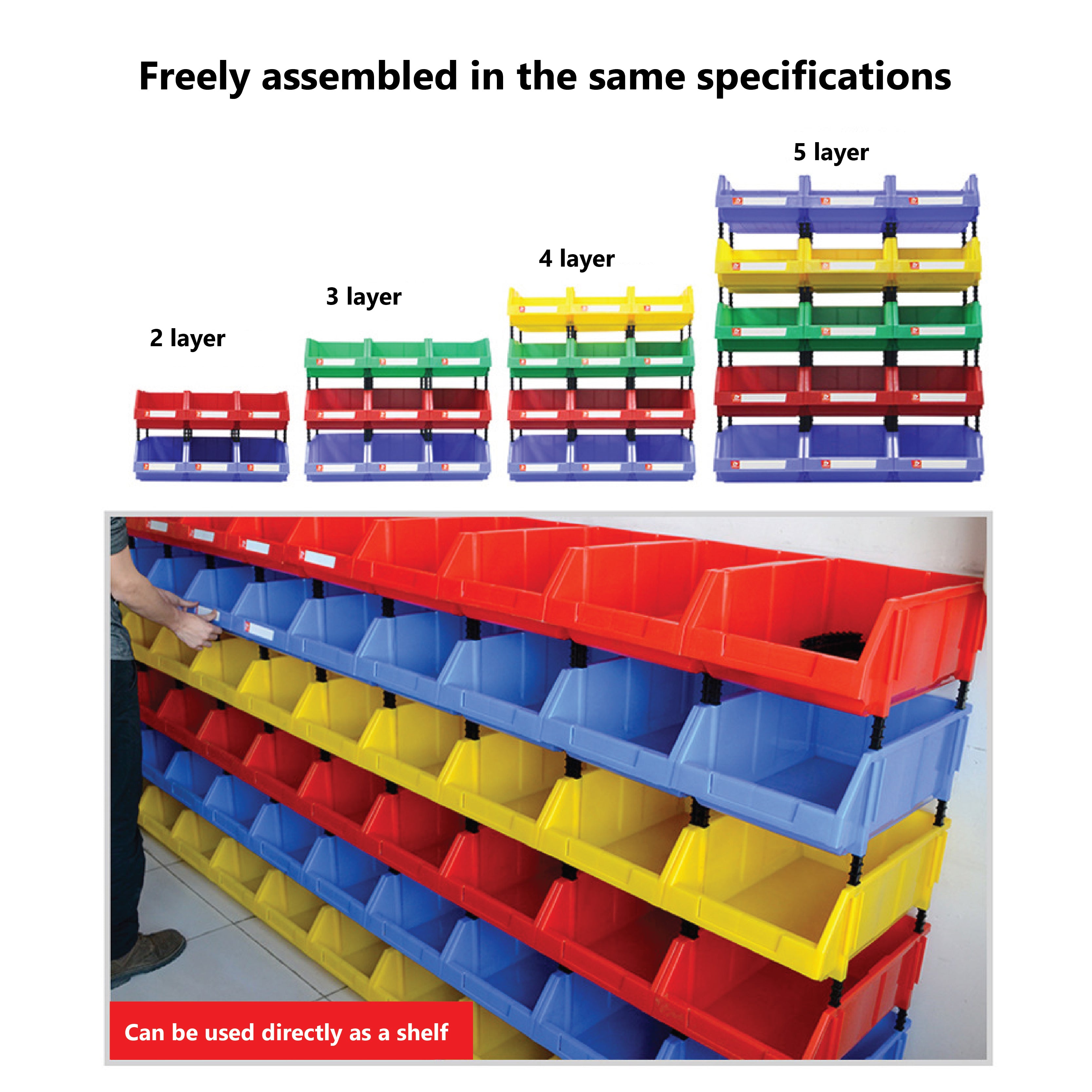 Heavy Duty Storage Bin Stackable Plastic Organiser Toolbox Free Standi ...