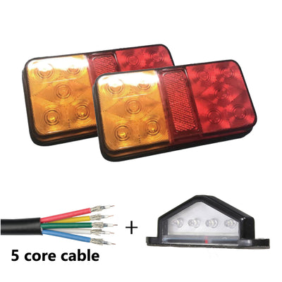 Pair of 10 LED TRAILER LIGHTS KIT - 1 x NUMBER PLATE LIGHT, 8M x 5 CORE WIRE 12V - Bigeagle Toolboxes