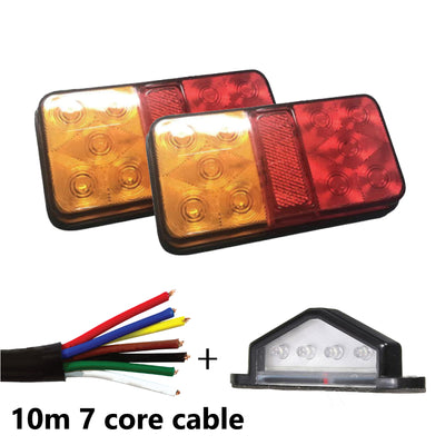 Pair of 10 LED TRAILER LIGHTS KIT -1 x NUMBER PLATE LIGHT, 10M x 7 CORE WIRE 12V - Bigeagle Toolboxes