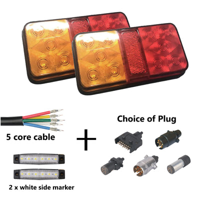 2 x 10 LED TRAILER LIGHTS KIT, 1 x Trailer Plug, 8M CABLE, 2 x White Side Marker 12V - Bigeagle Toolboxes