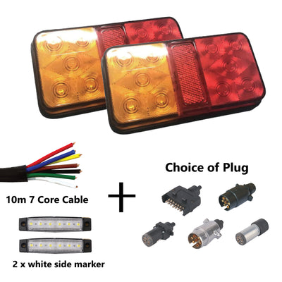 2 x 10 LED TRAILER LIGHTS KIT, 1 x Trailer Plug, 10 M CABLE, 2 x White Side Marker 12V - Bigeagle Toolboxes