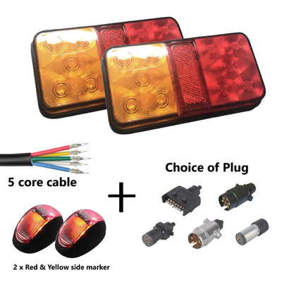 2 x 10 LED TRAILER LIGHTS KIT, 1 x Trailer Plug, 8M CABLE, 2 x Red and Yellow Side Marker 12V - Bigeagle Toolboxes