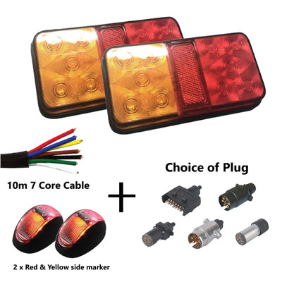2 x 10 LED TRAILER LIGHTS KIT, 1 x Trailer Plug, 10M CABLE, 2 x Red and Yellow Side Marker 12V - Bigeagle Toolboxes