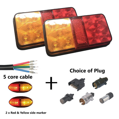 2 x 10 LED TRAILER LIGHTS KIT, 1 x Trailer Plug, 8M CABLE, 2 x Red & Yellow  Side Marker 12V - Bigeagle Toolboxes