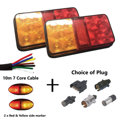 2 x 10 LED TRAILER LIGHTS KIT, 1 x Trailer Plug, 10M CABLE, 2 x Red & Yellow Side Marker 12V - Bigeagle Toolboxes
