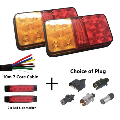 2 x 10 LED TRAILER LIGHTS KIT, 1 x Trailer Plug, 10M CABLE, 2 x Red Side Marker 12V - Bigeagle Toolboxes