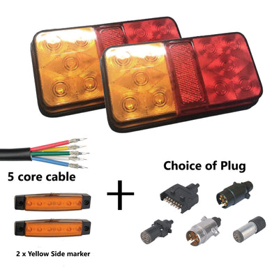 2 x 10 LED TRAILER LIGHTS KIT, 1 x Trailer Plug, 8M CABLE, 2 x Yellow Side Marker 12V - Bigeagle Toolboxes