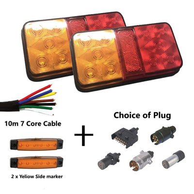 2 x 10 LED TRAILER LIGHTS KIT, 1 x Trailer Plug, 10M CABLE, 2 x Yellow  Side Marker 12V - Bigeagle Toolboxes