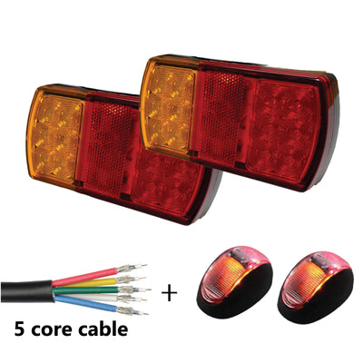 2 x 12 LED TRAILER LIGHTS KIT, 8M 5 Core CABLE, 2 x Red & Yellow Side Marker 12V - Bigeagle Toolboxes