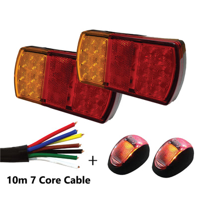2 x 12 LED TRAILER LIGHTS KIT,10M 7 Core CABLE, 2 x Red and Yellow Side Marker 12V - Bigeagle Toolboxes