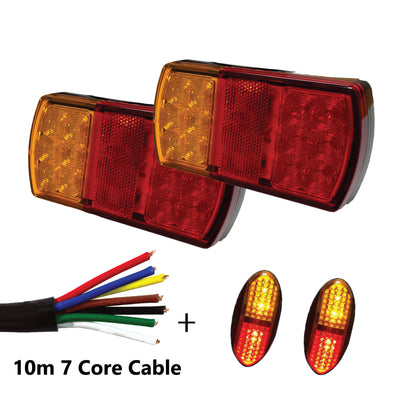 2 x 12 LED TRAILER LIGHTS KIT,10M 7 Core CABLE, 2 x Red & Yellow Side Marker 12V - Bigeagle Toolboxes