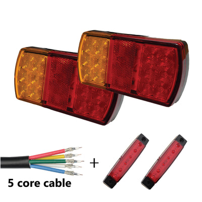 2 x 12 LED TRAILER LIGHTS KIT, 8M 5 Core CABLE, 2 x Red Side Marker 12V - Bigeagle Toolboxes