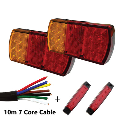 2 x 12 LED TRAILER LIGHTS KIT, 10M 7 Core CABLE, 2 x Red Side Marker 12V - Bigeagle Toolboxes