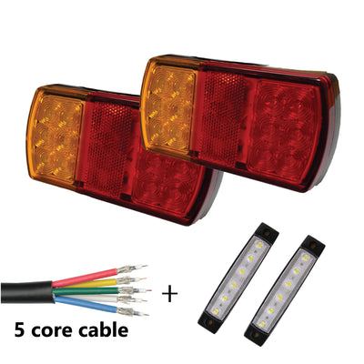 2 x 12 LED TRAILER LIGHTS KIT, 8M 5 Core CABLE, 2 x White Side Marker 12V - Bigeagle Toolboxes