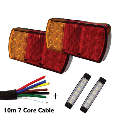 2 x 12 LED TRAILER LIGHTS KIT, 10 M 7 Core CABLE, 2 x White Side Marker 12V - Bigeagle Toolboxes