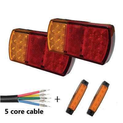 2 x 12 LED TRAILER LIGHTS KIT, 8M 5 Core CABLE, 2 x Yellow Side Marker 12V - Bigeagle Toolboxes