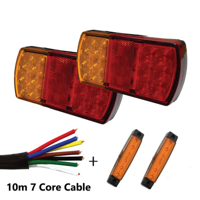 2 x 12 LED TRAILER LIGHTS KIT, 10M 7 Core CABLE, 2 x Yellow Side Marker 12V - Bigeagle Toolboxes