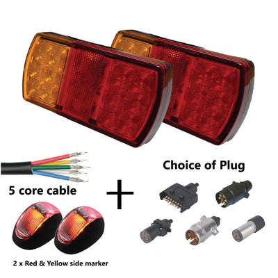 2 x 12 LED TRAILER LIGHTS KIT, 1 x Trailer Plug, 8M CABLE, 2 x Red and Yellow  Side Marker 12V - Bigeagle Toolboxes