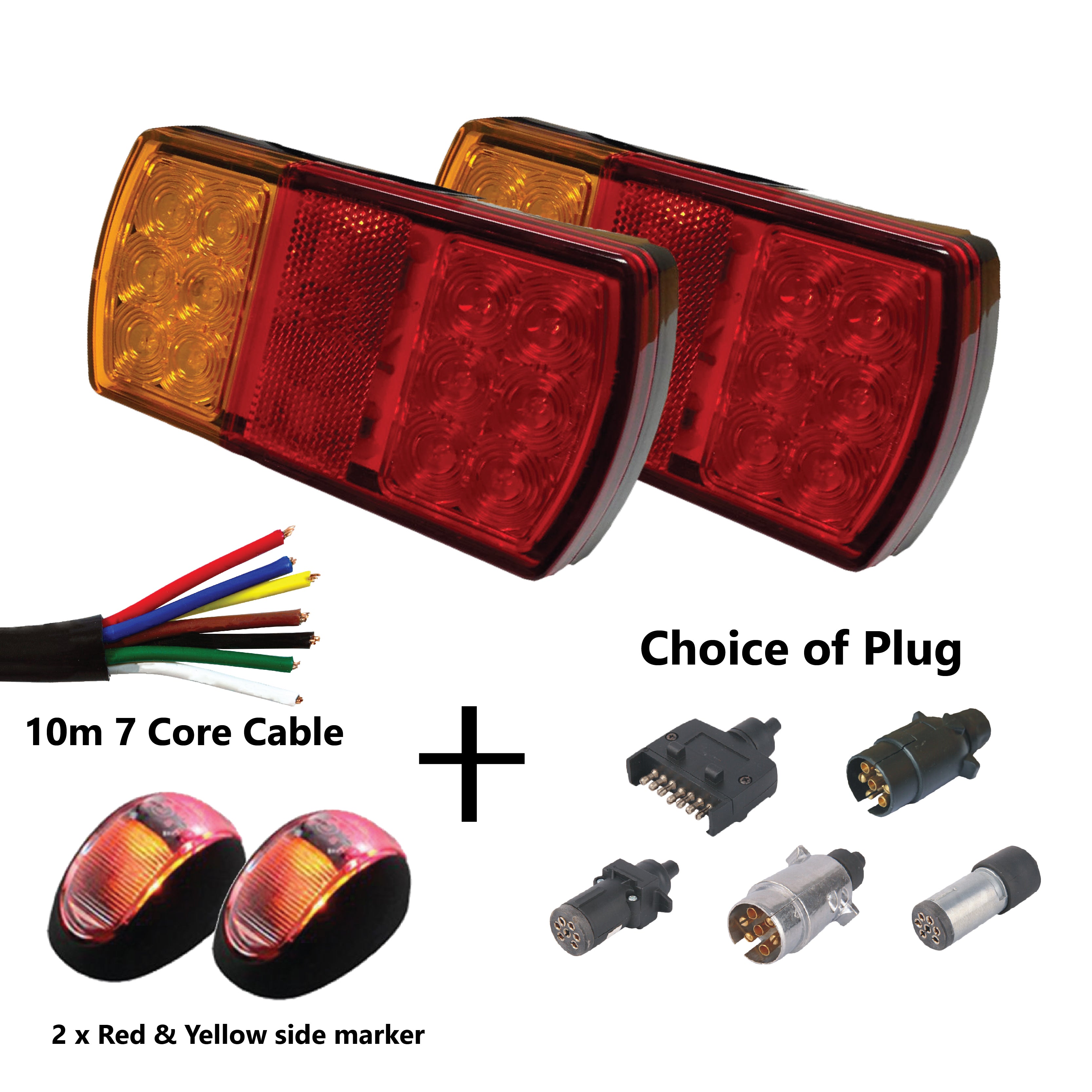2 x 12 LED TRAILER LIGHTS KIT, 1 x Trailer Plug, 10M CABLE, 2 x Red an ...