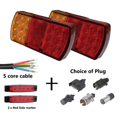 2 x 12 LED TRAILER LIGHTS KIT, 1 x Trailer Plug, 8M CABLE, 2 x Red  Side Marker 12V - Bigeagle Toolboxes