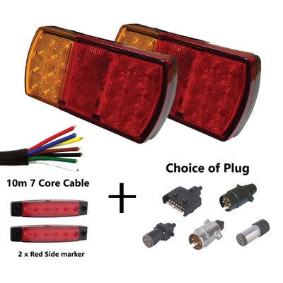 2 x 12 LED TRAILER LIGHTS KIT, 1 x Trailer Plug, 10M CABLE, 2 x Red Side Marker 12V - Bigeagle Toolboxes