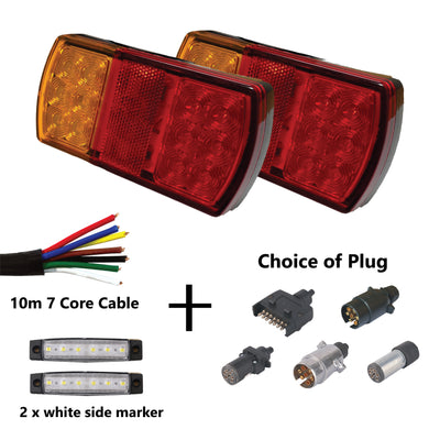 2 x 12 LED TRAILER LIGHTS KIT, 1 x Trailer Plug, 10M CABLE, 2 x White Side Marker 12V - Bigeagle Toolboxes