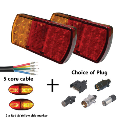 2 x 12 LED TRAILER LIGHTS KIT, 1 x Trailer Plug, 8M CABLE, 2 x Red & Yellow  Side Marker 12V - Bigeagle Toolboxes