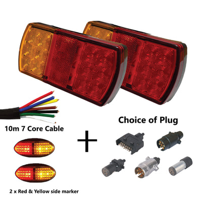 2 x 12 LED TRAILER LIGHTS KIT, 1 x Trailer Plug, 10M CABLE, 2 x Red & Yellow Side Marker 12V - Bigeagle Toolboxes