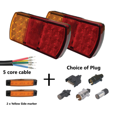 2 x 12 LED TRAILER LIGHTS KIT, 1 x Trailer Plug, 8M CABLE, 2 x Yellow Side Marker 12V - Bigeagle Toolboxes