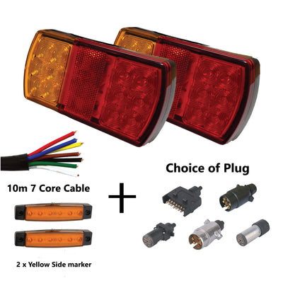 2 x 12 LED TRAILER LIGHTS KIT, 1 x Trailer Plug, 10M CABLE, 2 x Yellow Side Marker 12V - Bigeagle Toolboxes