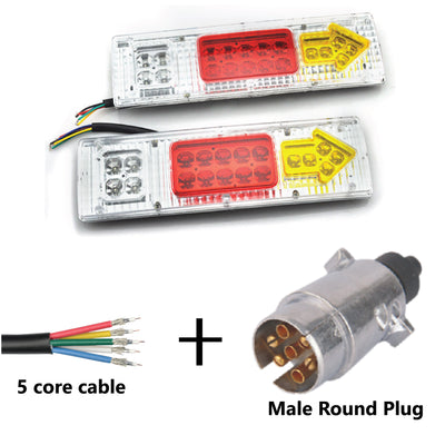 Pair of 19 LED TRAILER LIGHTS KIT - 1 x Male Round  Plug, 1 x 8M 5 CORE CABLE, 12V - Bigeagle Toolboxes