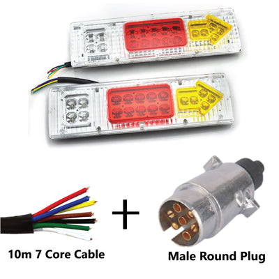 Pair of 19 LED TRAILER LIGHTS KIT - 1 x Male Round  Plug, 1 x 10M 7 CORE CABLE, 12V - Bigeagle Toolboxes