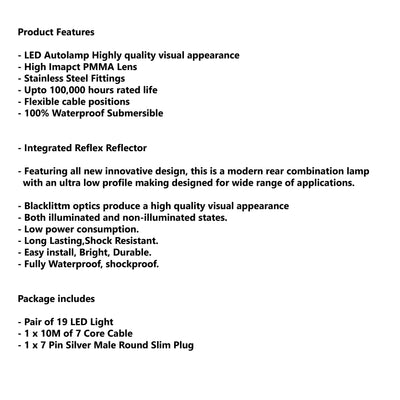 19 LED TRAILER LIGHTS KIT- 1 x Male Round Slim Plug, 1 x 10M 7 CORE CABLE, 12V - Bigeagle Toolboxes