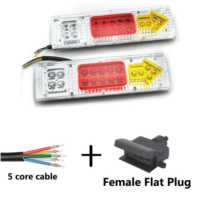 Pair of 19 LED TRAILER LIGHTS KIT - 1 x Female Flat Plug, 1 x 8M 5 CORE CABLE, 12V - Bigeagle Toolboxes