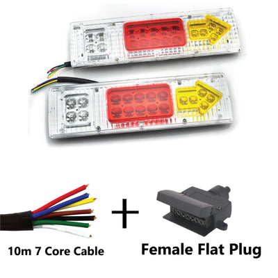 Pair of 19 LED TRAILER LIGHTS KIT - 1 x Female Flat Plug, 1 x 10M 7 CORE CABLE, 12V - Bigeagle Toolboxes