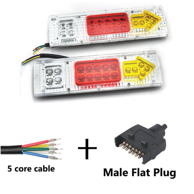 Pair of 19 LED TRAILER LIGHTS KIT - 1 x Male Flat Plug, 1 x 8M 5 CORE CABLE, 12V - Bigeagle Toolboxes