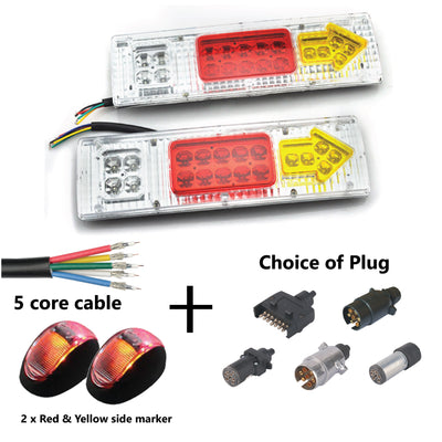 2 x 19 LED TRAILER LIGHTS KIT,1 x Trailer Plug, 8M CABLE, 2 x Red & Yellow Side Marker 12V - Bigeagle Toolboxes