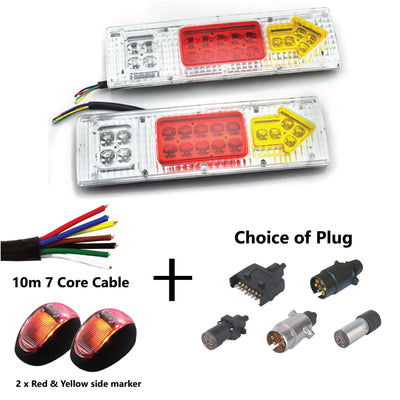 2 x 19 LED TRAILER LIGHTS KIT,1 x Trailer Plug, 10M CABLE, 2 x Red & Yellow Side Marker 12V - Bigeagle Toolboxes