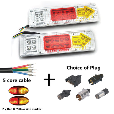 2 x 19 LED TRAILER LIGHTS KIT,1 x Trailer Plug, 8M CABLE, 2 x Red and Yellow  Side Marker 12V - Bigeagle Toolboxes