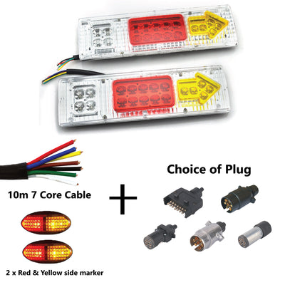 19 LED TRAILER LIGHTS KIT,1 x Trailer Plug, 10M CABLE, 2 x Red & Yellow Side Marker 12V - Bigeagle Toolboxes