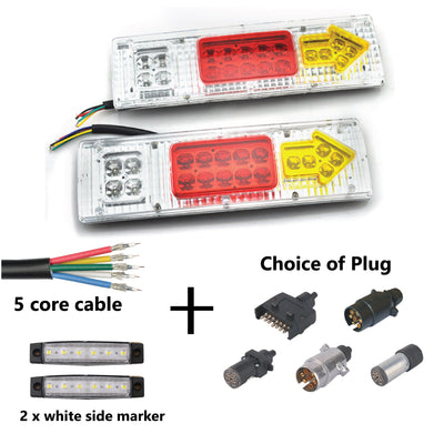 2 x 19 LED TRAILER LIGHTS KIT,1 x Trailer Plug, 8M CABLE, 2 x White Side Marker 12V - Bigeagle Toolboxes