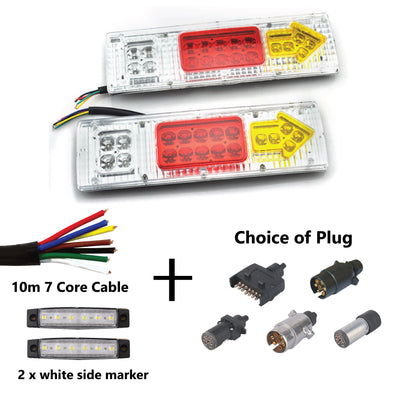 2 x 19 LED TRAILER LIGHTS KIT,1 x Trailer Plug, 10M CABLE, 2 x White Side Marker 12V - Bigeagle Toolboxes