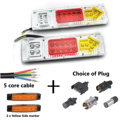 2 x 19 LED TRAILER LIGHTS KIT,1 x Trailer Plug, 8M CABLE, 2 x  yellow Side Marker 12V - Bigeagle Toolboxes