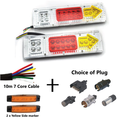 2 x 19 LED TRAILER LIGHTS KIT,1 x Trailer Plug, 10M CABLE, 2 x  yellow Side Marker 12V - Bigeagle Toolboxes