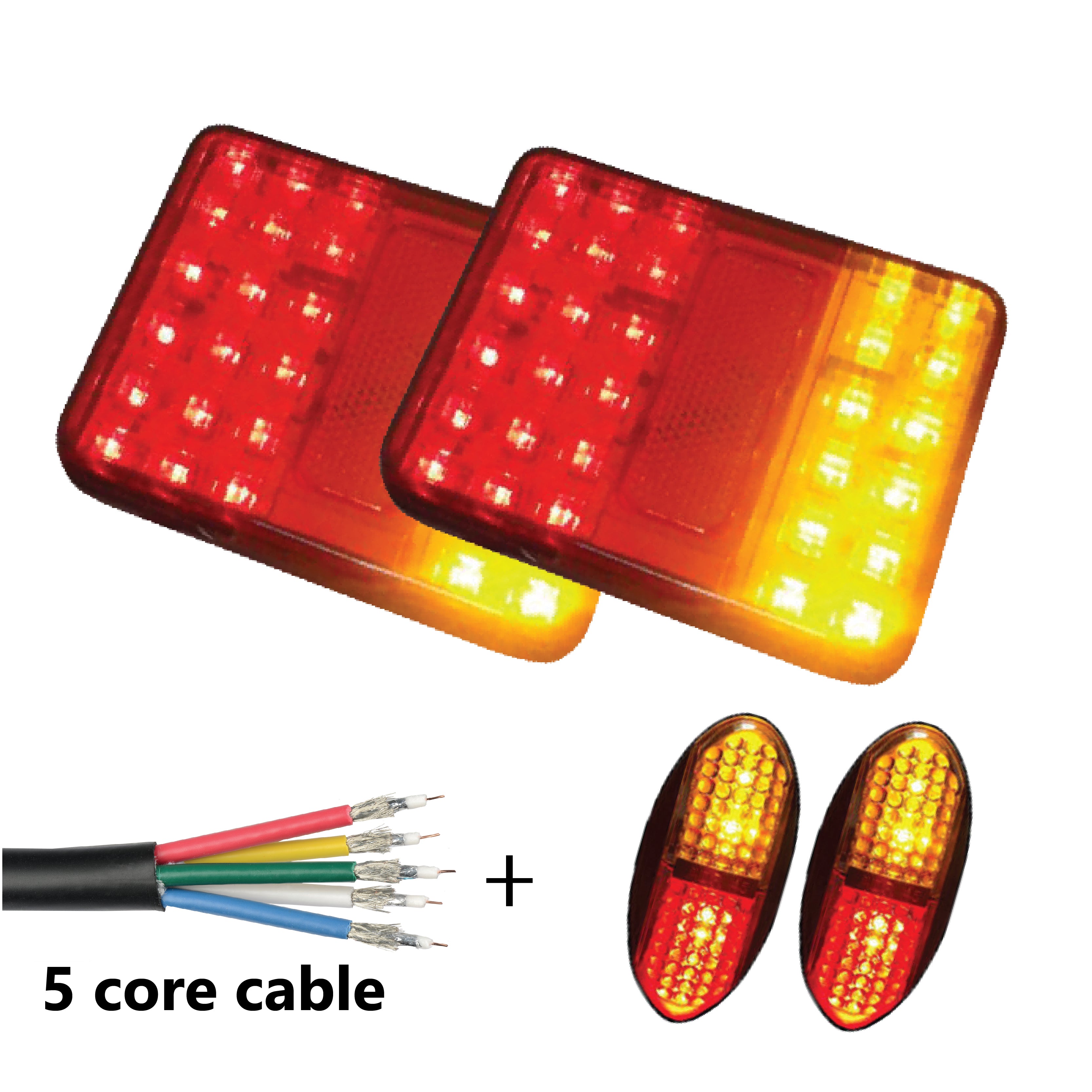 2 x 30 LED TRAILER LIGHTS KIT, 8M 5 Core CABLE, 2 x Red / Yellow Side ...