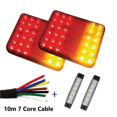 2 x 30 LED TRAILER LIGHTS KIT, 10 M 7 Core CABLE, 2 x White Side Marker 12V - Bigeagle Toolboxes