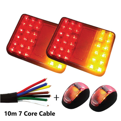 2 x 30 LED TRAILER LIGHTS KIT,10M 7 Core CABLE, 2 x Red  and  Yellow Side Marker 12V - Bigeagle Toolboxes