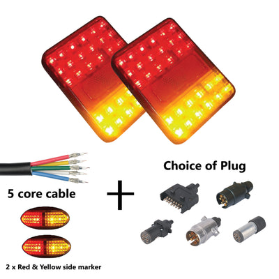 2 x 30 LED TRAILER LIGHTS KIT,1 x Trailer Plug, 8M CABLE, 2 x Red & Yellow Side Marker 12V - Bigeagle Toolboxes