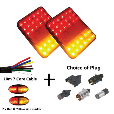 30 LED TRAILER LIGHTS KIT,1 x Trailer Plug, 10M CABLE, 2 x Red & Yellow Side Marker 12V - Bigeagle Toolboxes